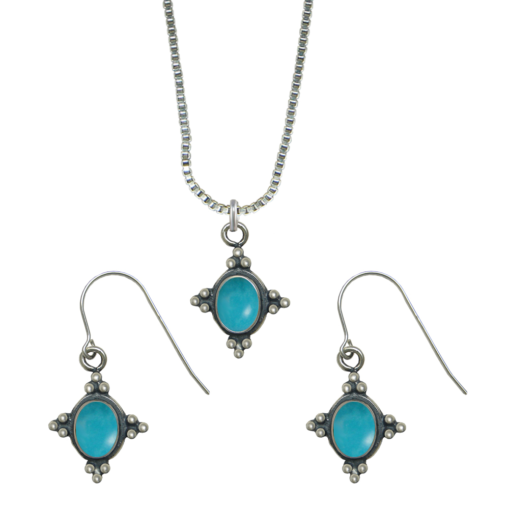 Sterling Silver Petite Necklace Earrings Set Turquoise